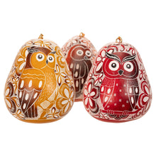 Load image into Gallery viewer, Owl Trio Design - Laced Bird Gourd Ornament