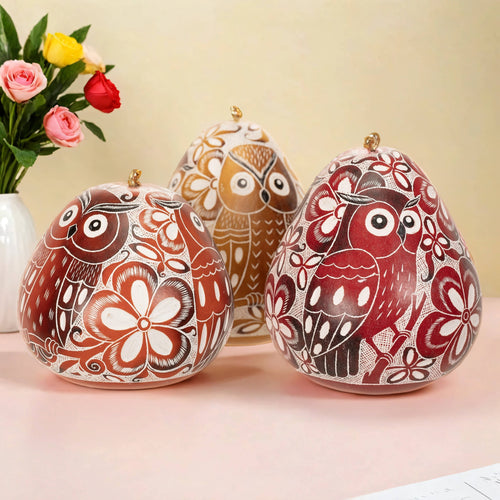 Owl Trio Design - Laced Bird Gourd Ornament