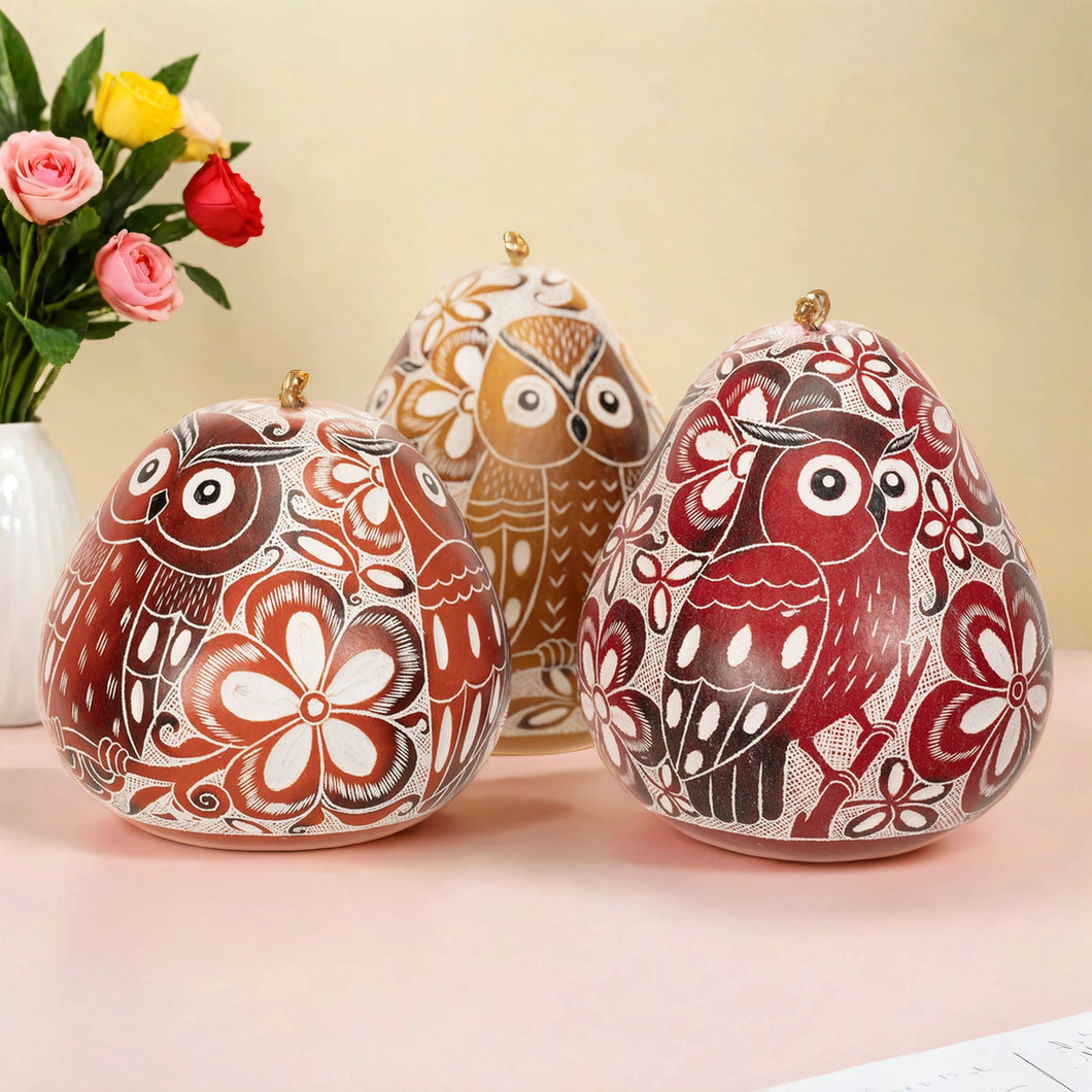 Owl Trio Design - Laced Bird Gourd Ornament